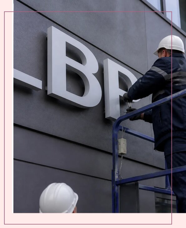 Изготовление и монтаж наружных букв на подложке в Великом Устюге